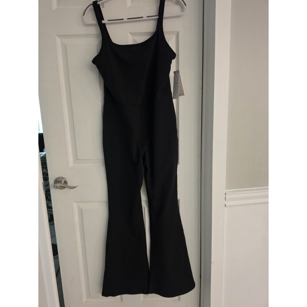 Yogalicious Lux Scarlett Flare Bodysuit Jumpsuit Black W/ Bra Yoga Pants Suit LG